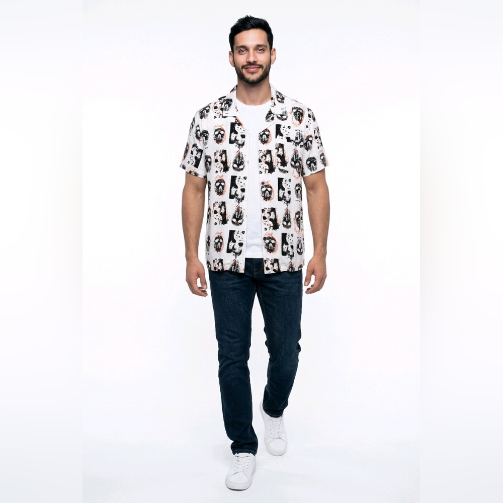 Men's Black and White Graphic Button Down Shirt